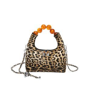 Small Leopard Tote Bag With Chain Cheetah Print Clutch Evening Handbag :3